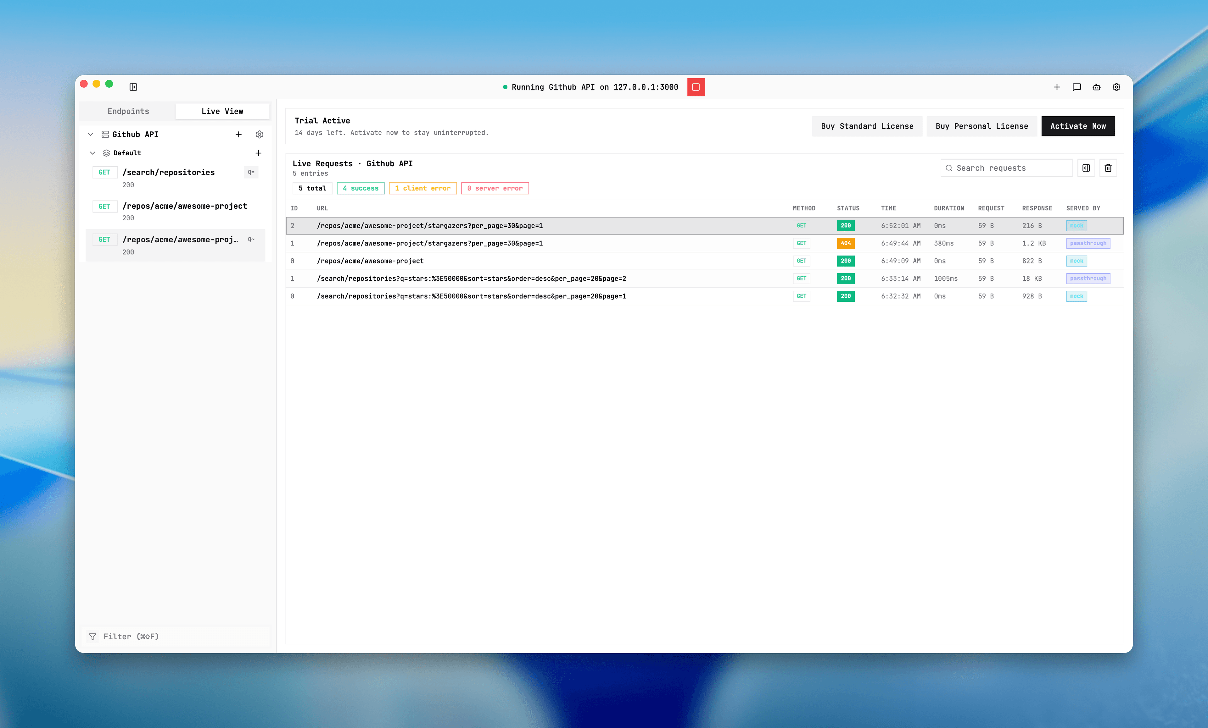 Placeholder: live view request stream